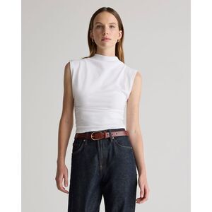 Quince White Sleeveless Mock-Neck Top